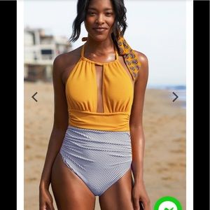 Cupshe Textured And Striped Halter One Piece